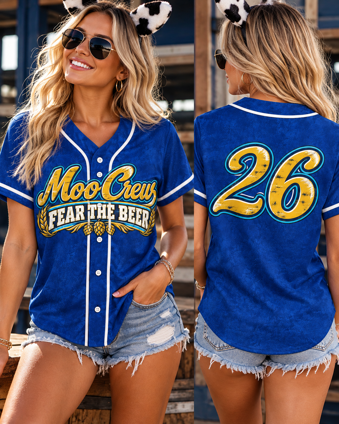 Moo Crew Fear The Beer Women's Baseball Jersey – #26 Sports Fan Apparel