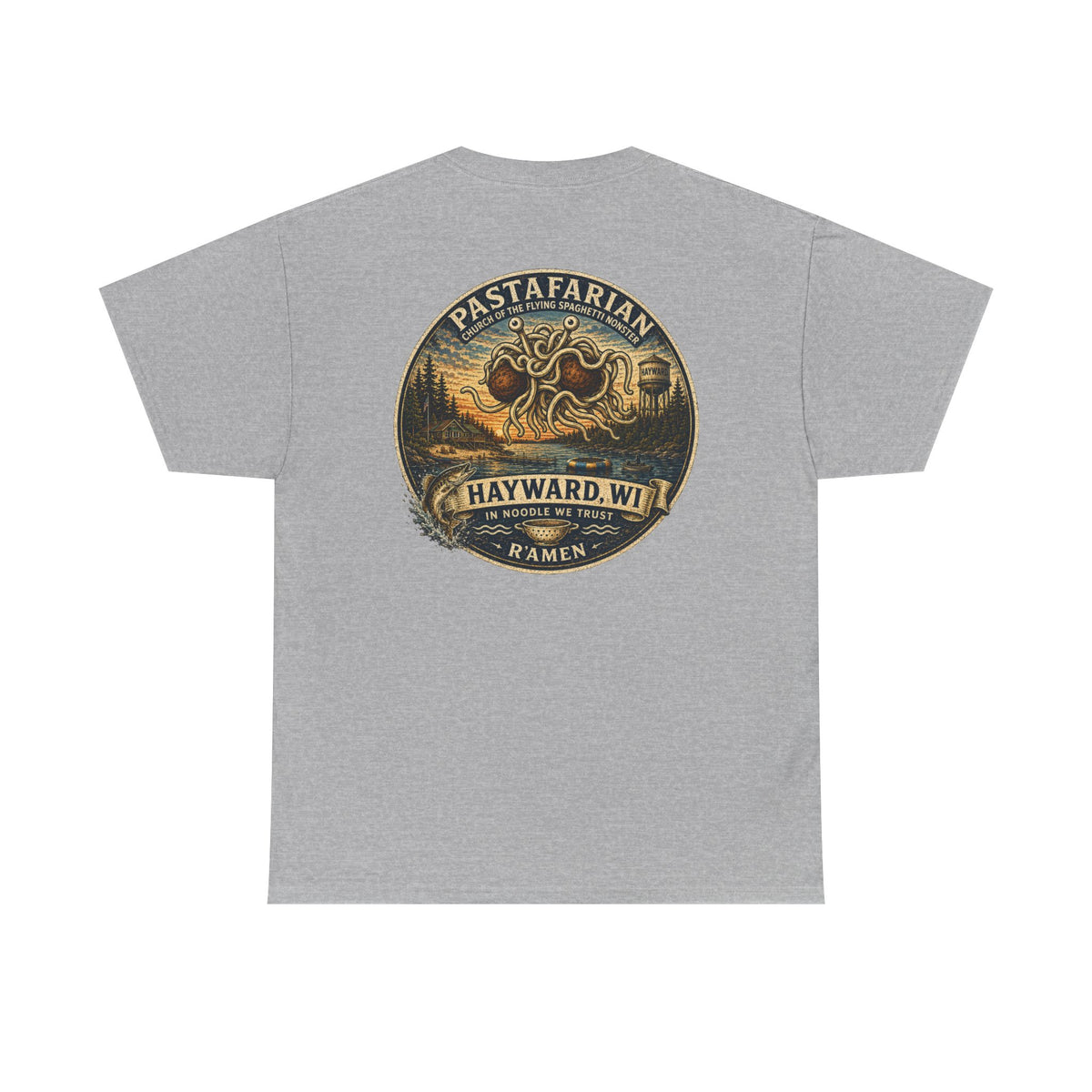 Whiplash Pastafarian T-Shirt — Vintage Hayward, WI Ramen Graphic Tee