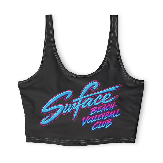 Surface Beach Volleyball Club Sports Bra — Retro Neon Logo Crop Top