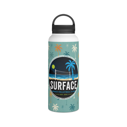 Surface Beach Volleyball Club Stainless Steel Water Bottle — Tropical Palm Handle Lid