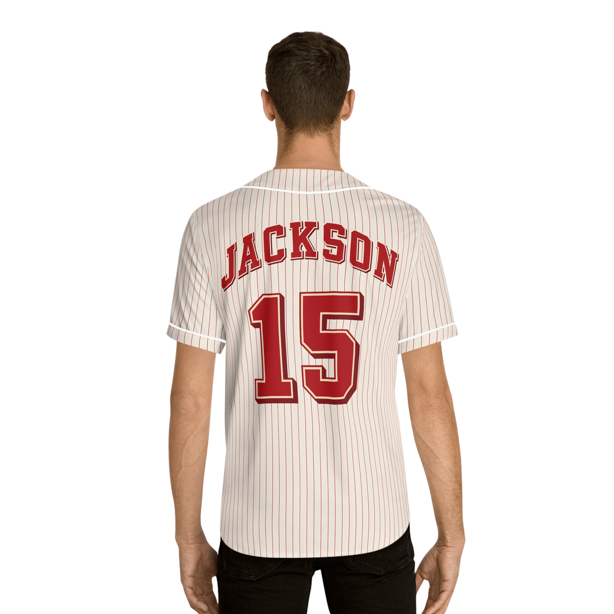 Jackson Wrigley Field Retro Red Pinstripe Baseball Jersey