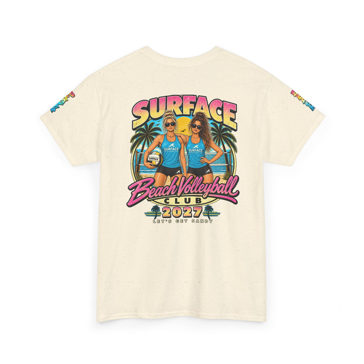 Beach Volleyball Tee — "Surface Beach Volleyball Club 2027" Retro Sunset Shirt