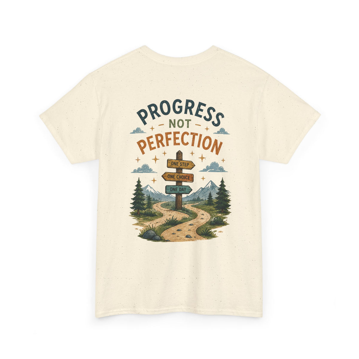 Progress Not Perfection Graphic Tee — Motivational Hiking Signback T‑Shirt