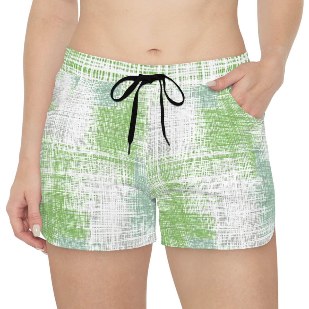 Women's Casual Shorts — Pastel Green Plaid All-Over Print Lounge Shorts