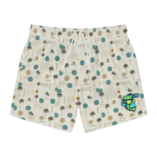 Beach Palm Pattern Swim Trunks — Retro Tropical AOP