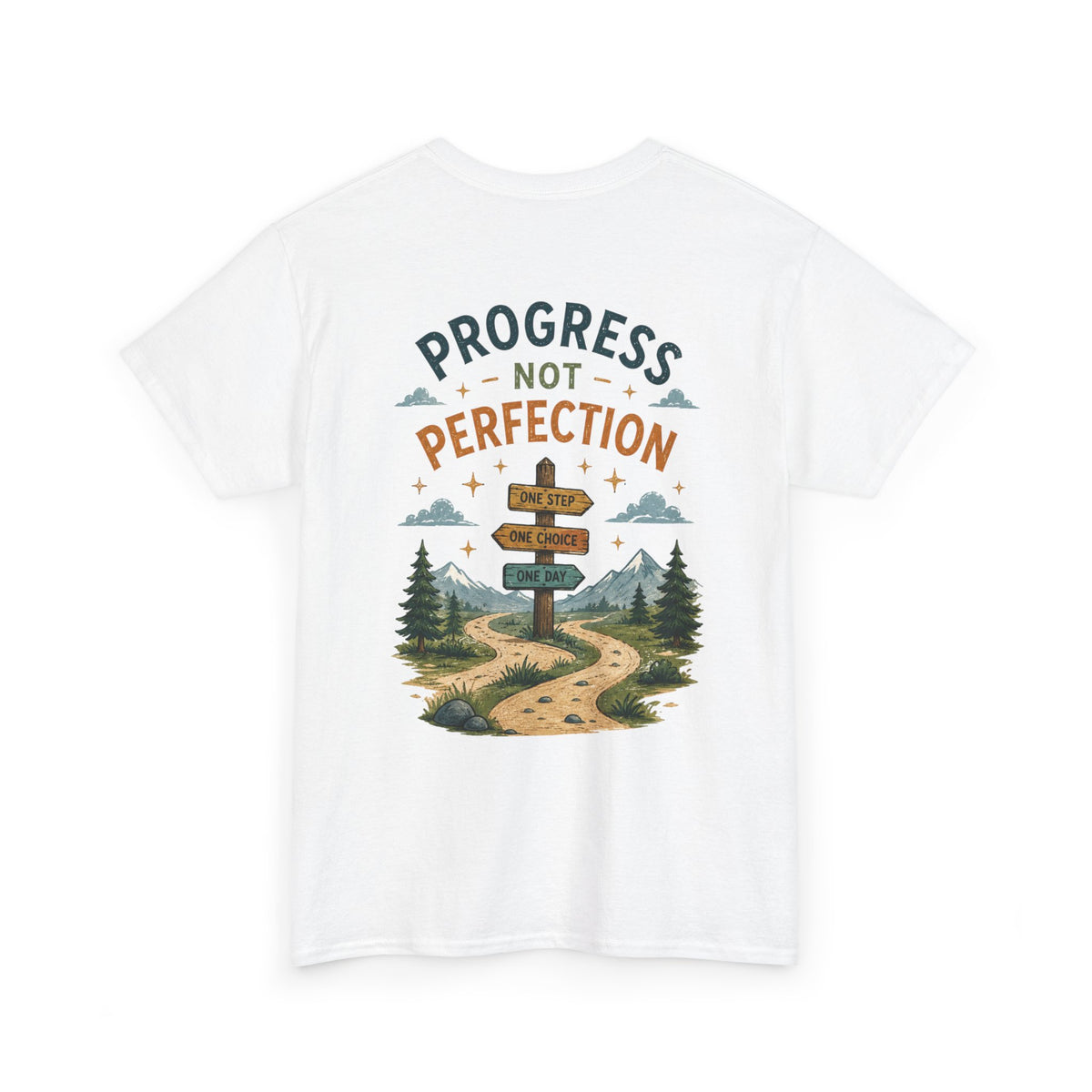 Progress Not Perfection Graphic Tee — Motivational Hiking Signback T‑Shirt