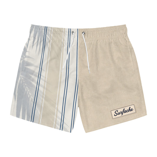 Men's Beach Swim Trunks — Neutral Stripe Palm Print