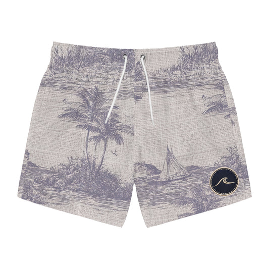 Surfache Vintage Palm Beach Swim Trunks — Coastal Print Swim Shorts