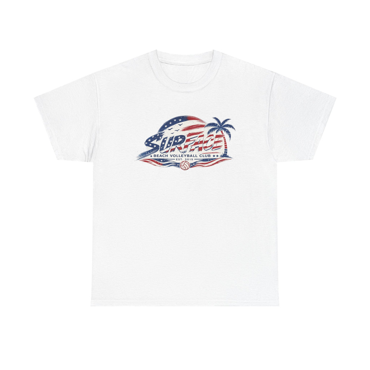 USA Beach Volleyball Club T-Shirt — Retro Palm Tree Flag Design