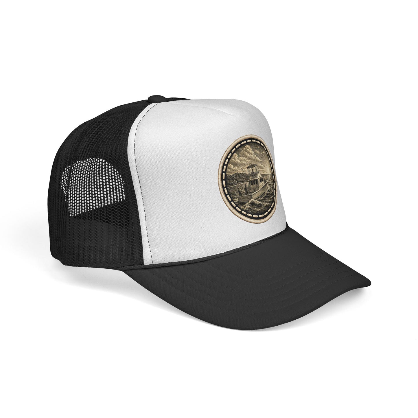 Surfache Trucker Cap with Vintage Charter Fishing Patch — Retro Outdoor Adventure Hat