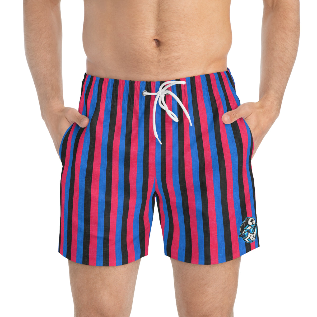 Men's Retro Stripe Swim Trunks — Blue & Pink Vertical Stripes