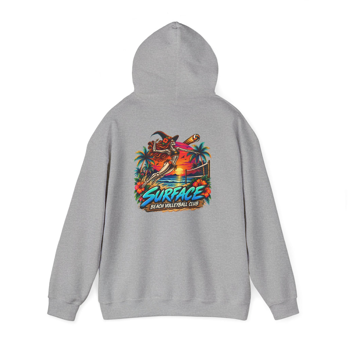Surface Skeleton Spike Hoodie — Halloween Sunset Palm Graphic