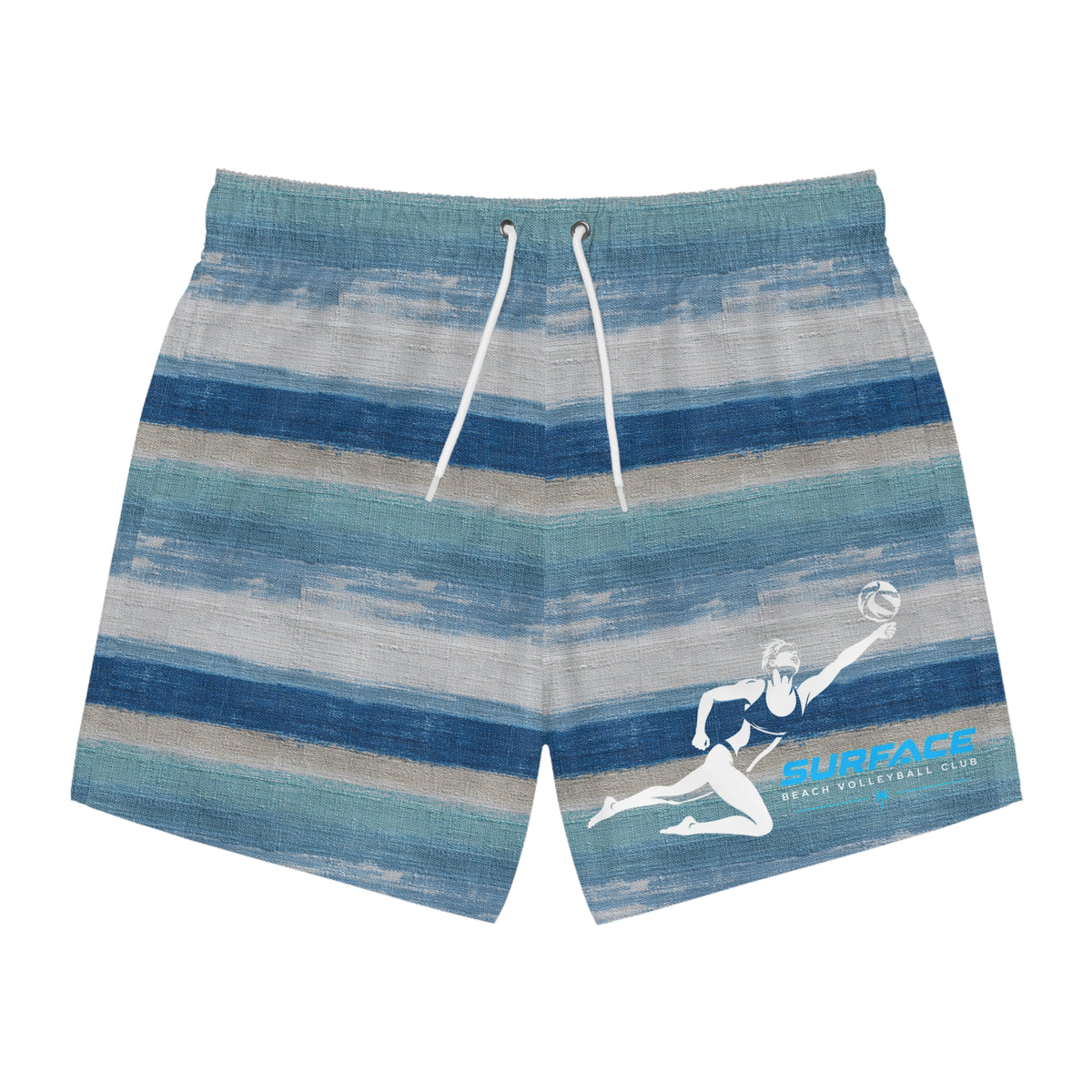 Striped Beach Volleyball Swim Trunks — Blue & Black All-Over Print