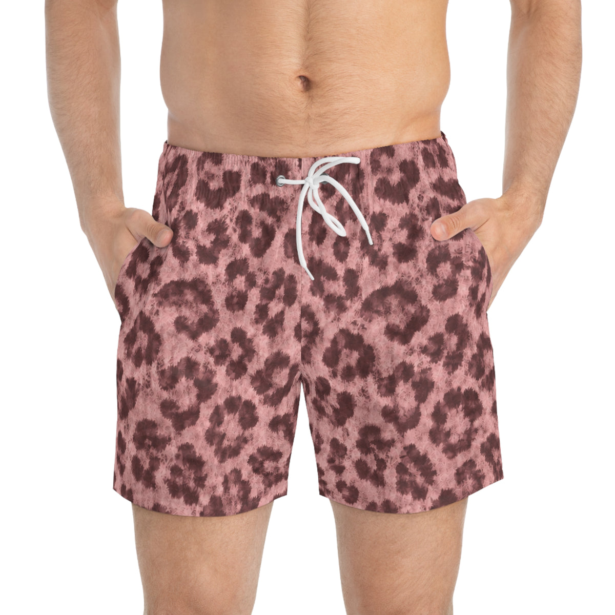 Pink Leopard Swim Trunks — All-Over Print Animal Print Swim Shorts