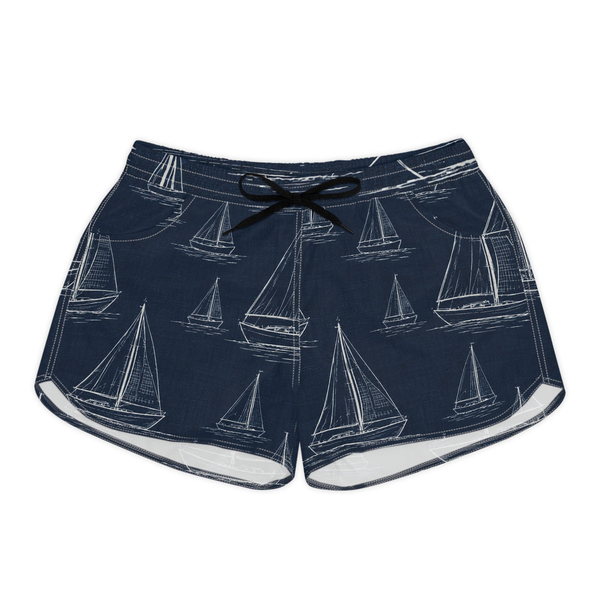 Sailboat Print Women's Casual Shorts — Nautical Navy Summer Beach Lounge Shorts