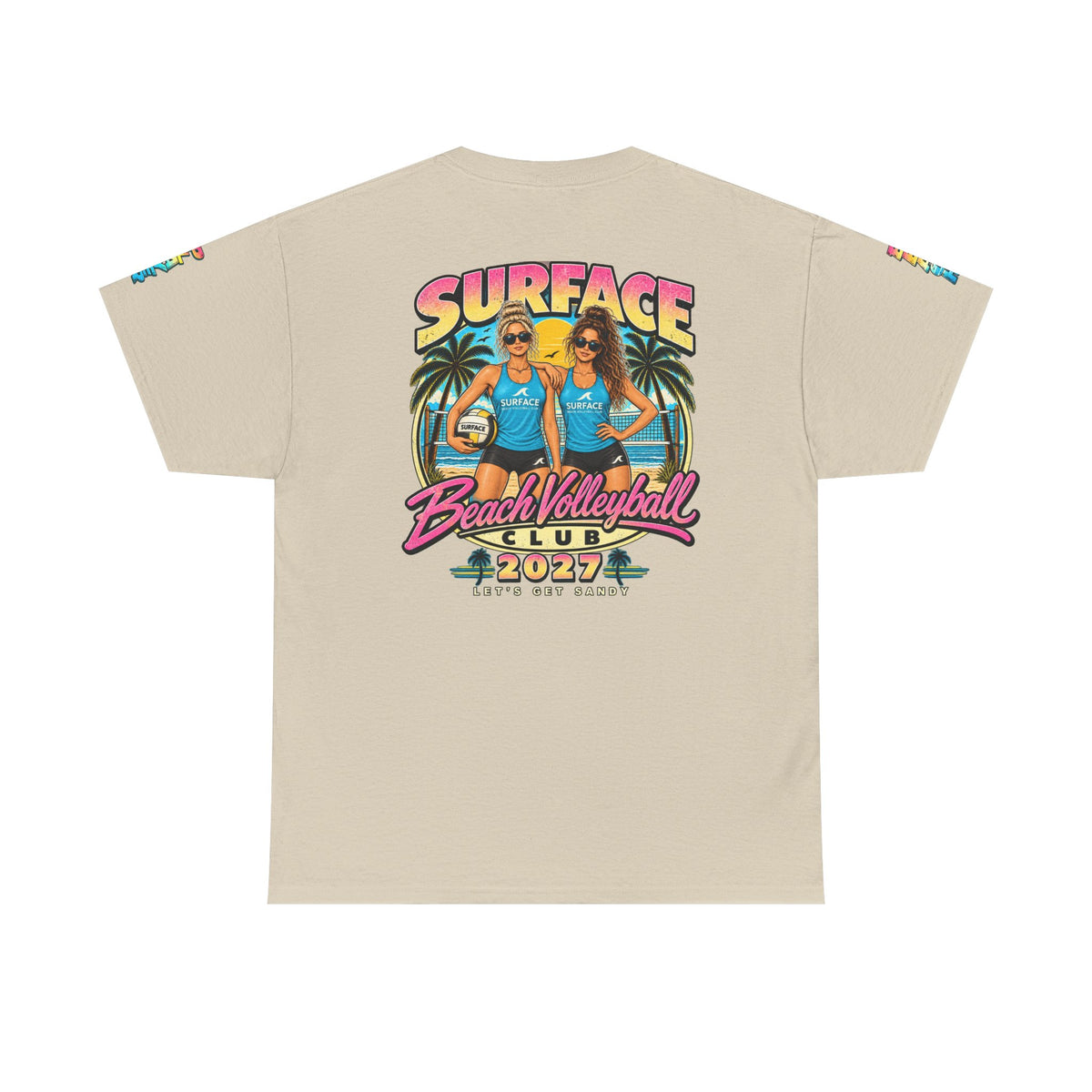 Beach Volleyball Tee — "Surface Beach Volleyball Club 2027" Retro Sunset Shirt