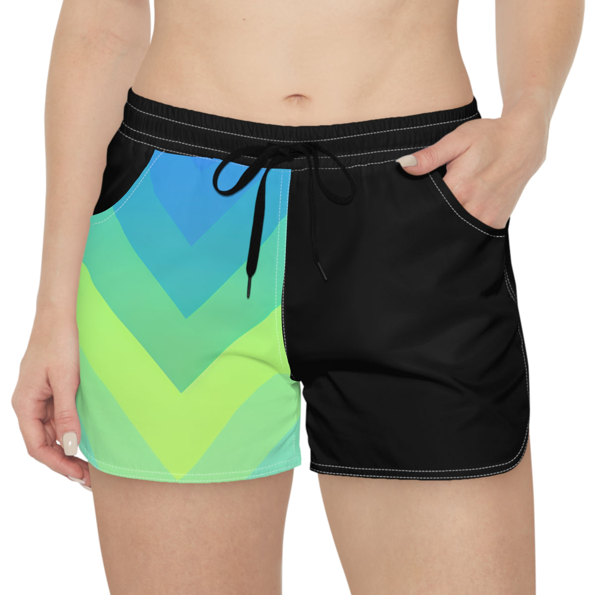 Chevron Colorblock Women's Casual Shorts — Aqua Lime Gradient
