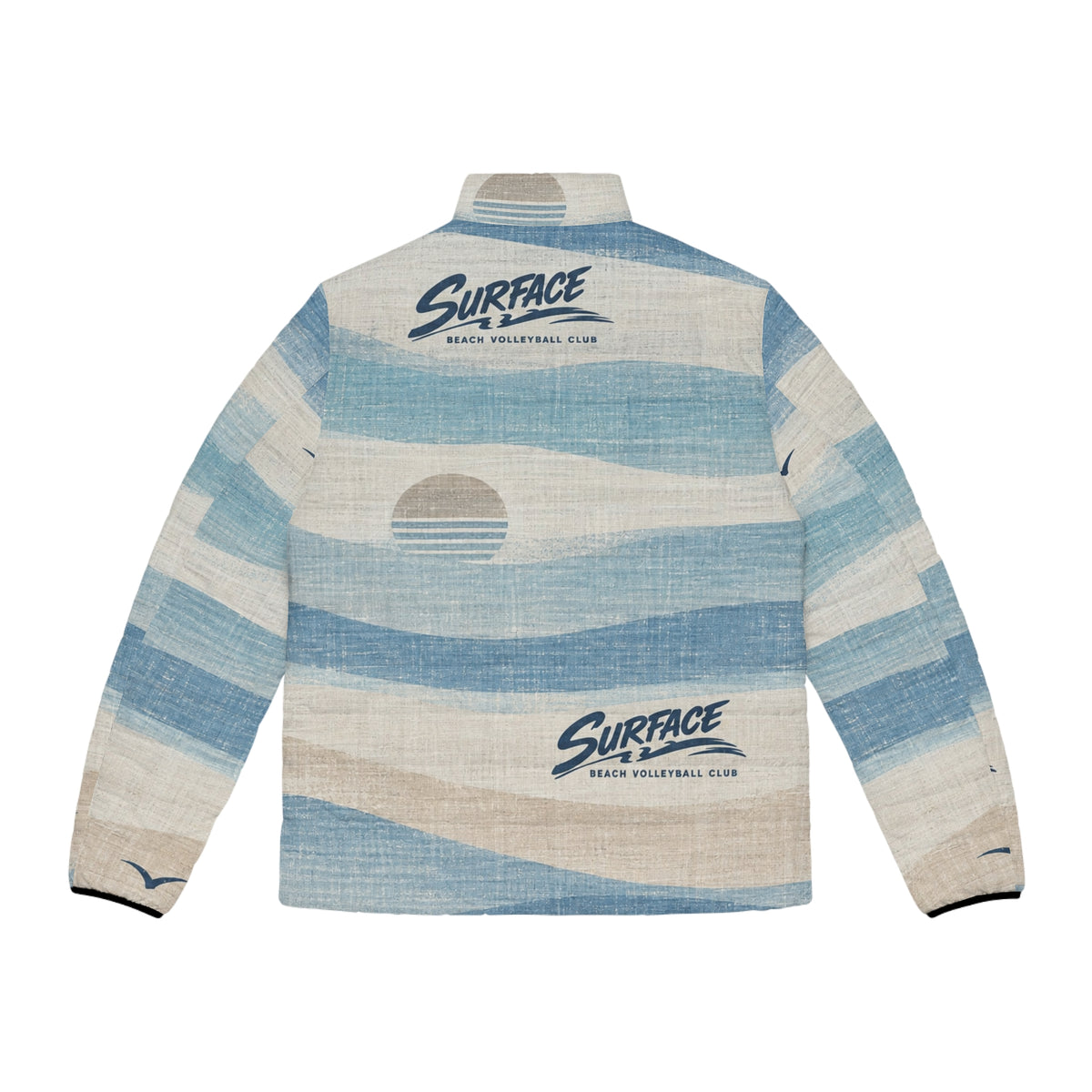 Surface Waves Puffer Jacket — Retro Coastal Blue All-Over Print