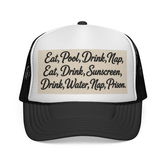 Surfache Trucker Cap - "Eat, Pool, Drink, Nap..." Funny Summer Routine Mesh Hat