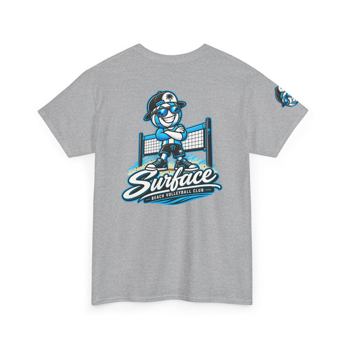 Surface Beach Volleyball Tee — Retro Smiley Palm Hat Graphic T-Shirt