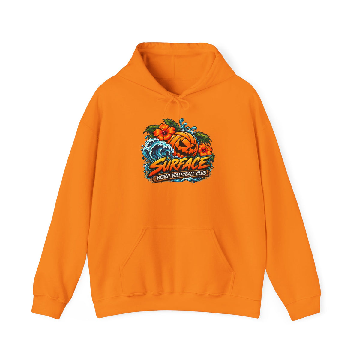 Halloween Beach Volleyball Hoodie— 'Surface' Pumpkin Wave Graphic Hooded Sweatshirt
