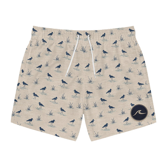 Surfache Men's Coastal Bird Print Swim Trunks — Lightweight All-Over Pattern