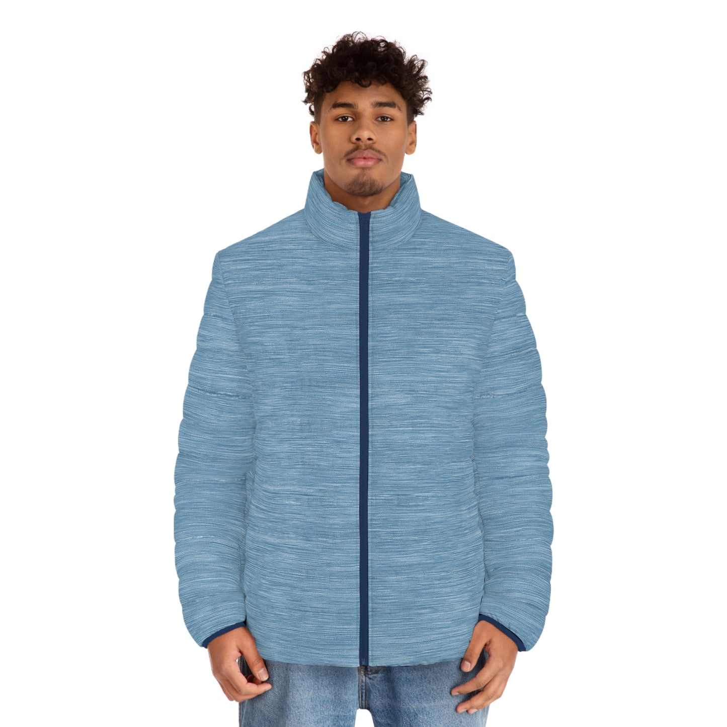 Men's Heathered Blue Puffer Jacket — Lightweight Insulated Outerwear