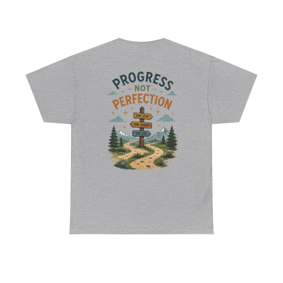 Progress Not Perfection Graphic Tee — Motivational Hiking Signback T‑Shirt