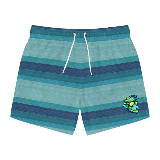 Striped Teal Swim Trunks with Seahorse Logo