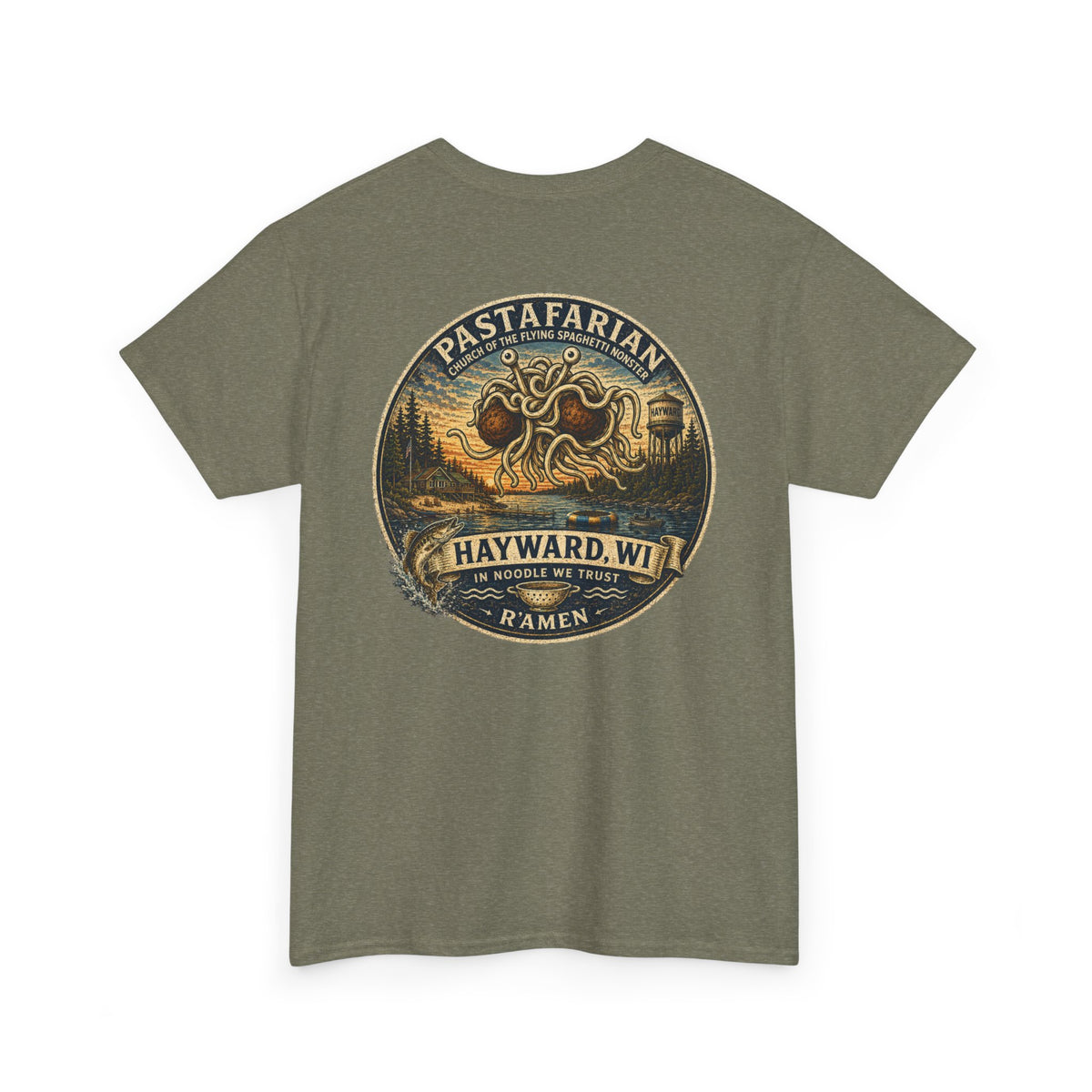 Whiplash Pastafarian T-Shirt — Vintage Hayward, WI Ramen Graphic Tee