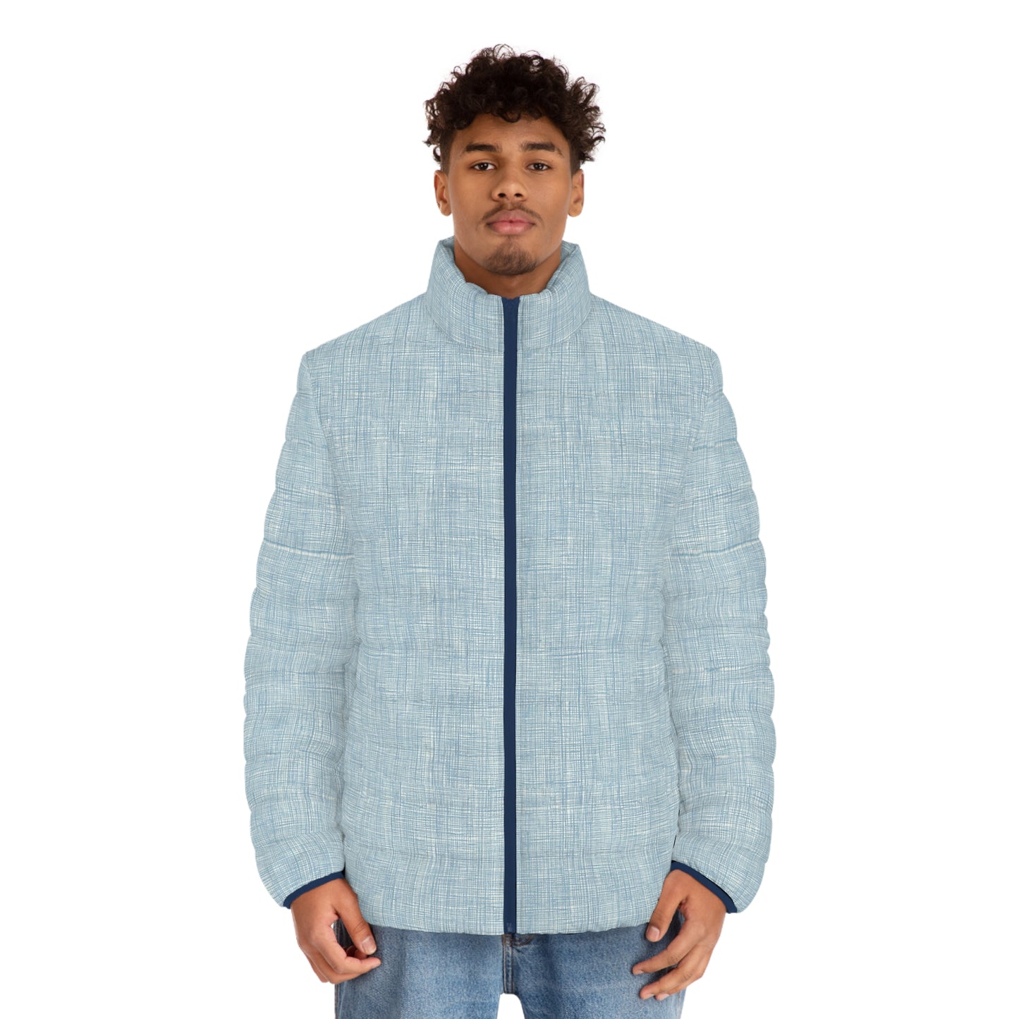 Light Blue Textured Puffer Jacket