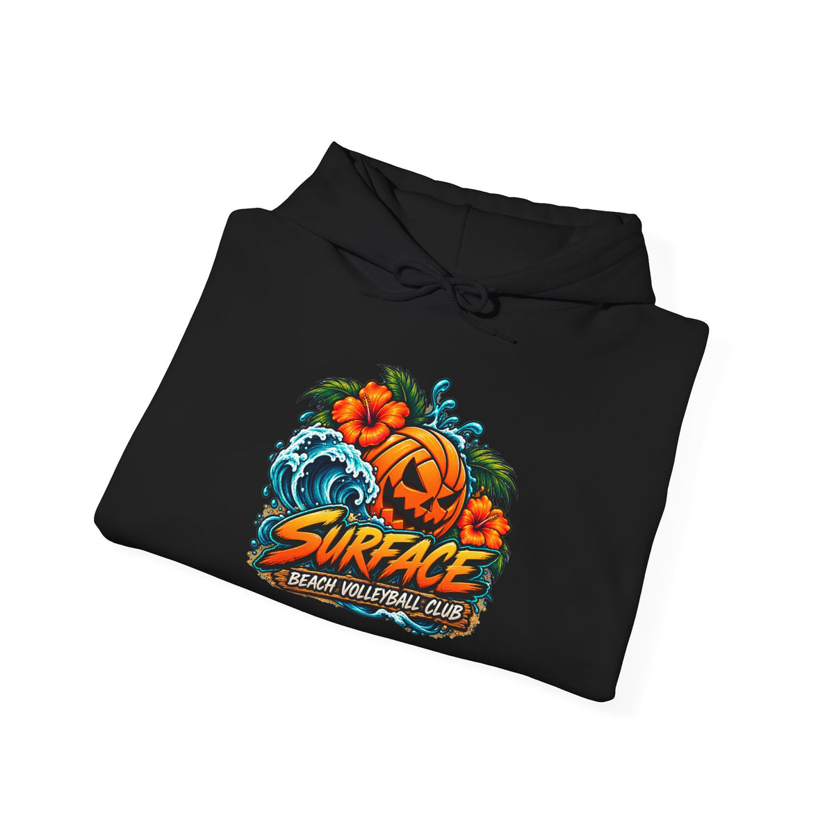 Halloween Beach Volleyball Hoodie— 'Surface' Pumpkin Wave Graphic Hooded Sweatshirt