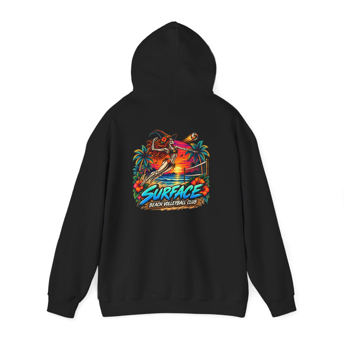 Surface Skeleton Spike Hoodie — Halloween Sunset Palm Graphic