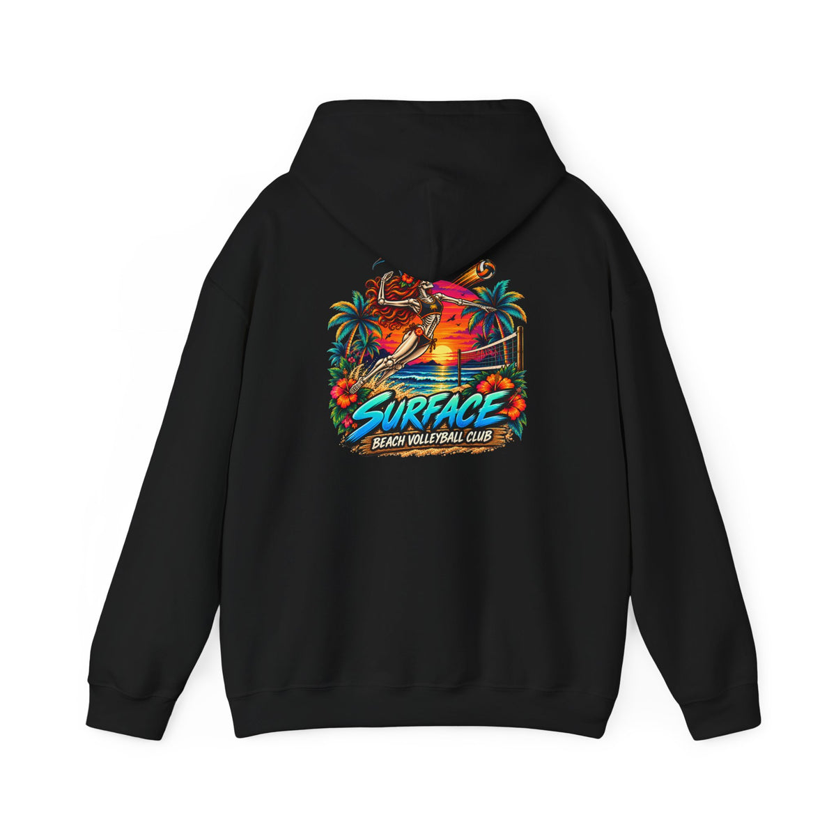 Surface Skeleton Spike Hoodie — Halloween Sunset Palm Graphic