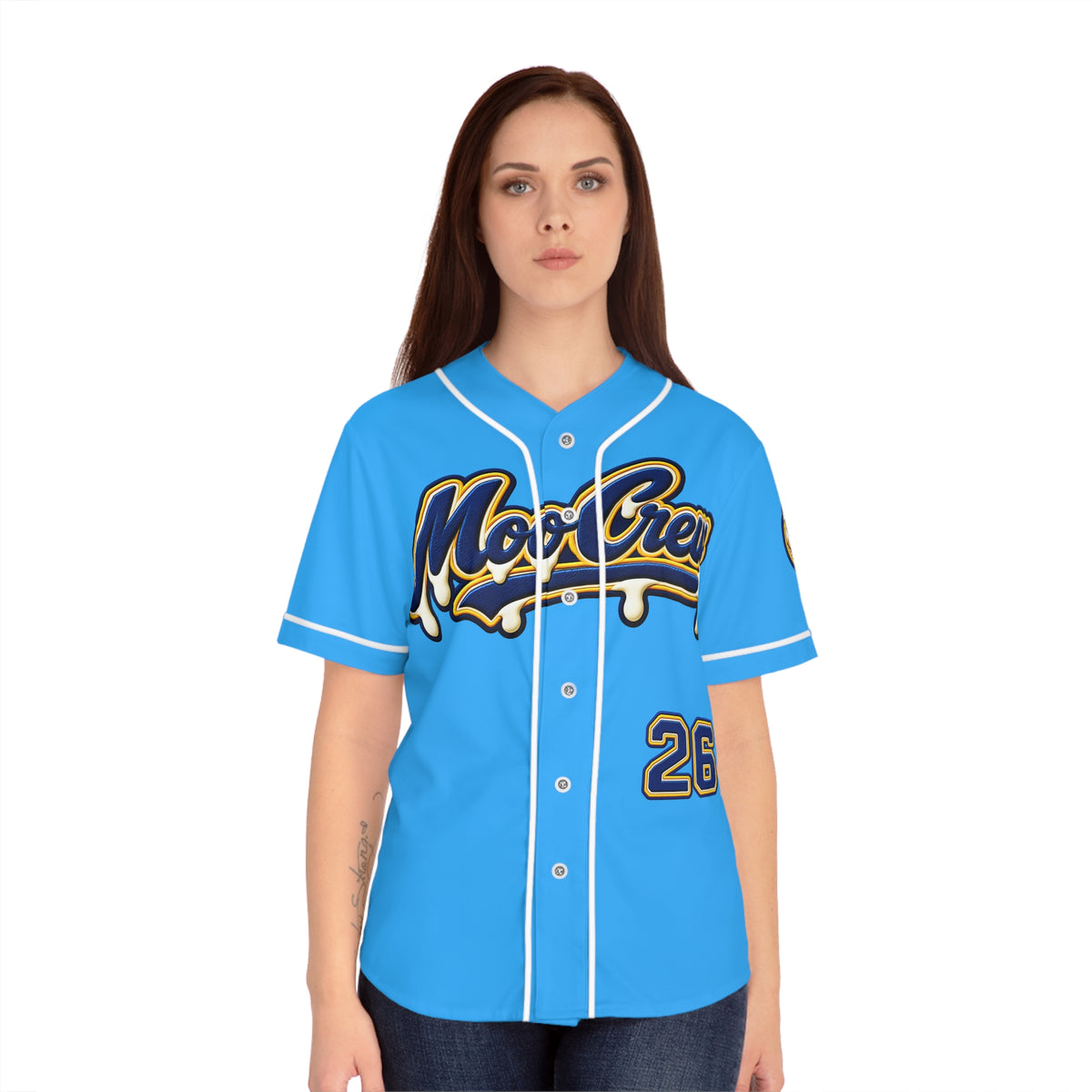 Moo Crew Milk Drip Women's Baseball Jersey – #26 Sports Fan Apparel