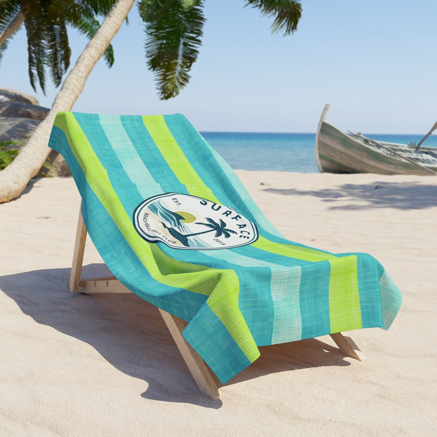 Surf Vibes Stripe Beach Towel — "Surface" Palm Logo