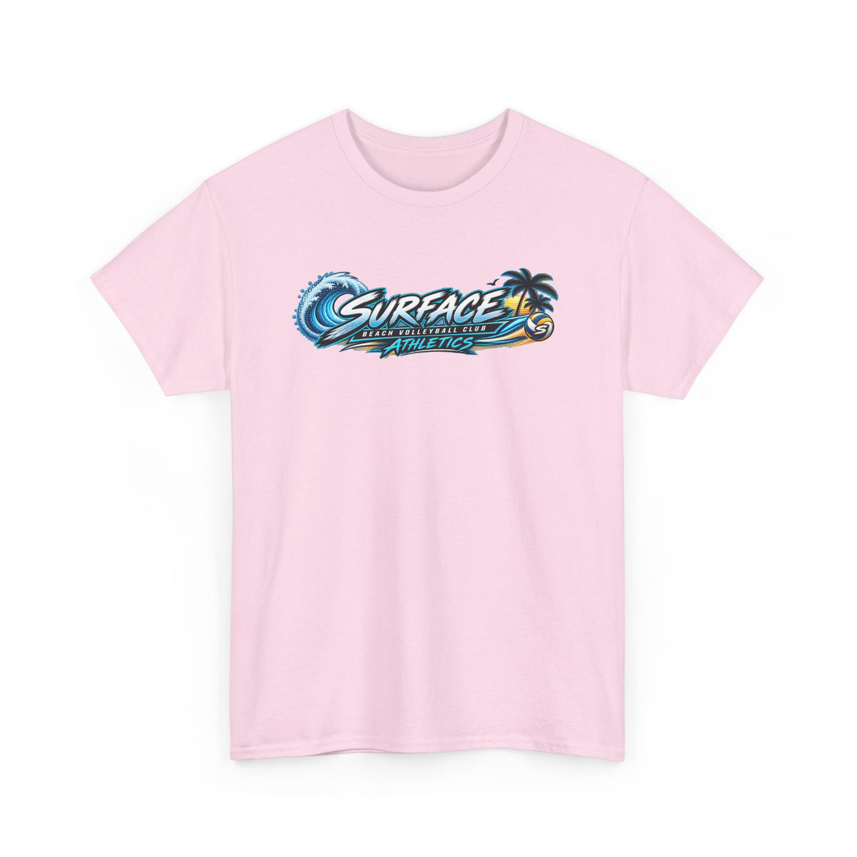 Surface Beach Volleyball Tee — Sunset Wave Palm Graphic T‑Shirt