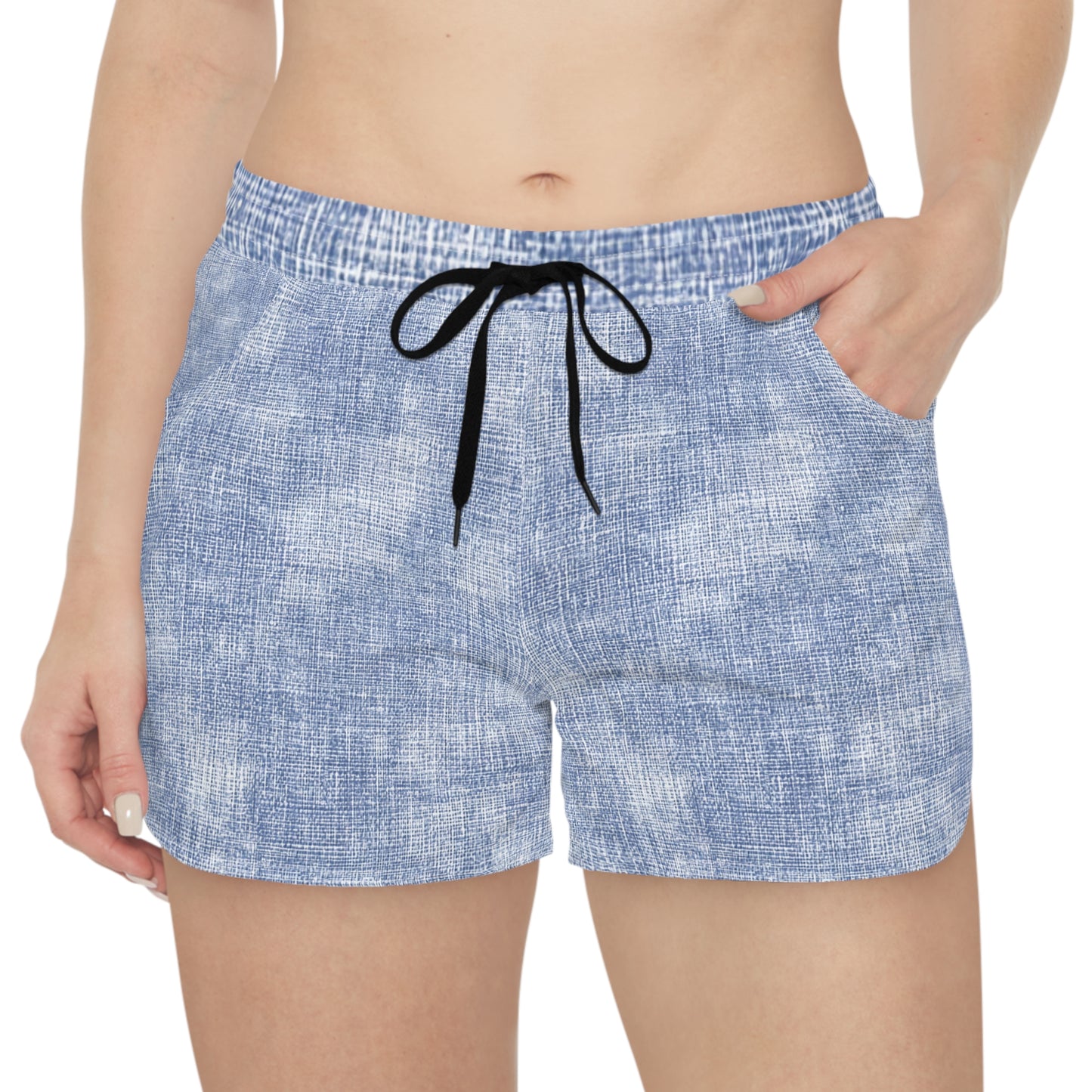 Blue Linen-Texture Women's Lounge Shorts — Casual Summer Sleepwear