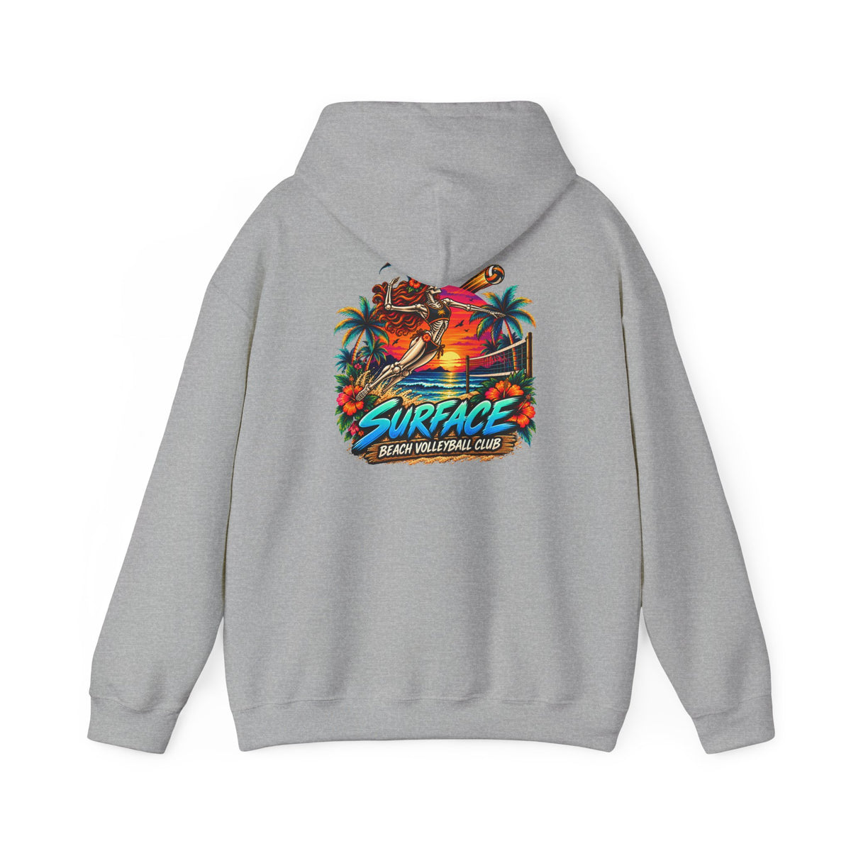 Surface Skeleton Spike Hoodie — Halloween Sunset Palm Graphic
