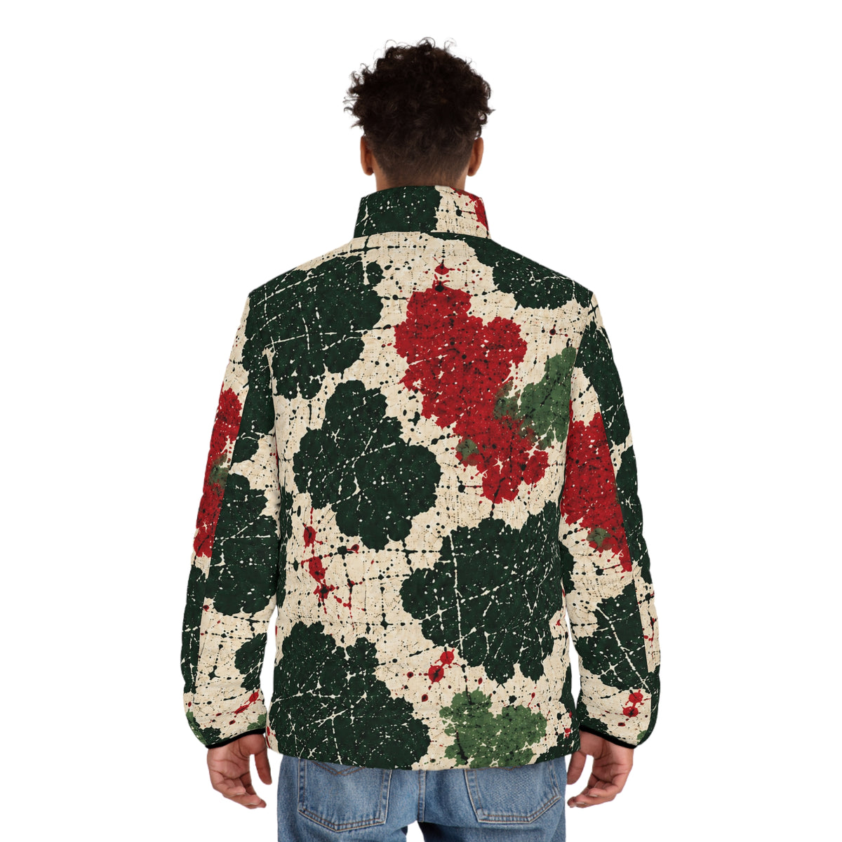 Moo Crew Calling The Herd WI Teams Men’s Puffer Jacket – Red, Black & Cream Holstein Print