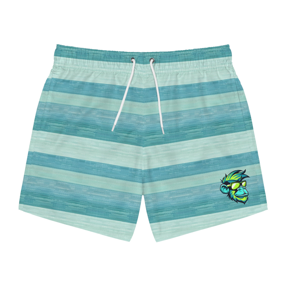 Aqua Striped Swim Trunks with Tropical Fish Logo