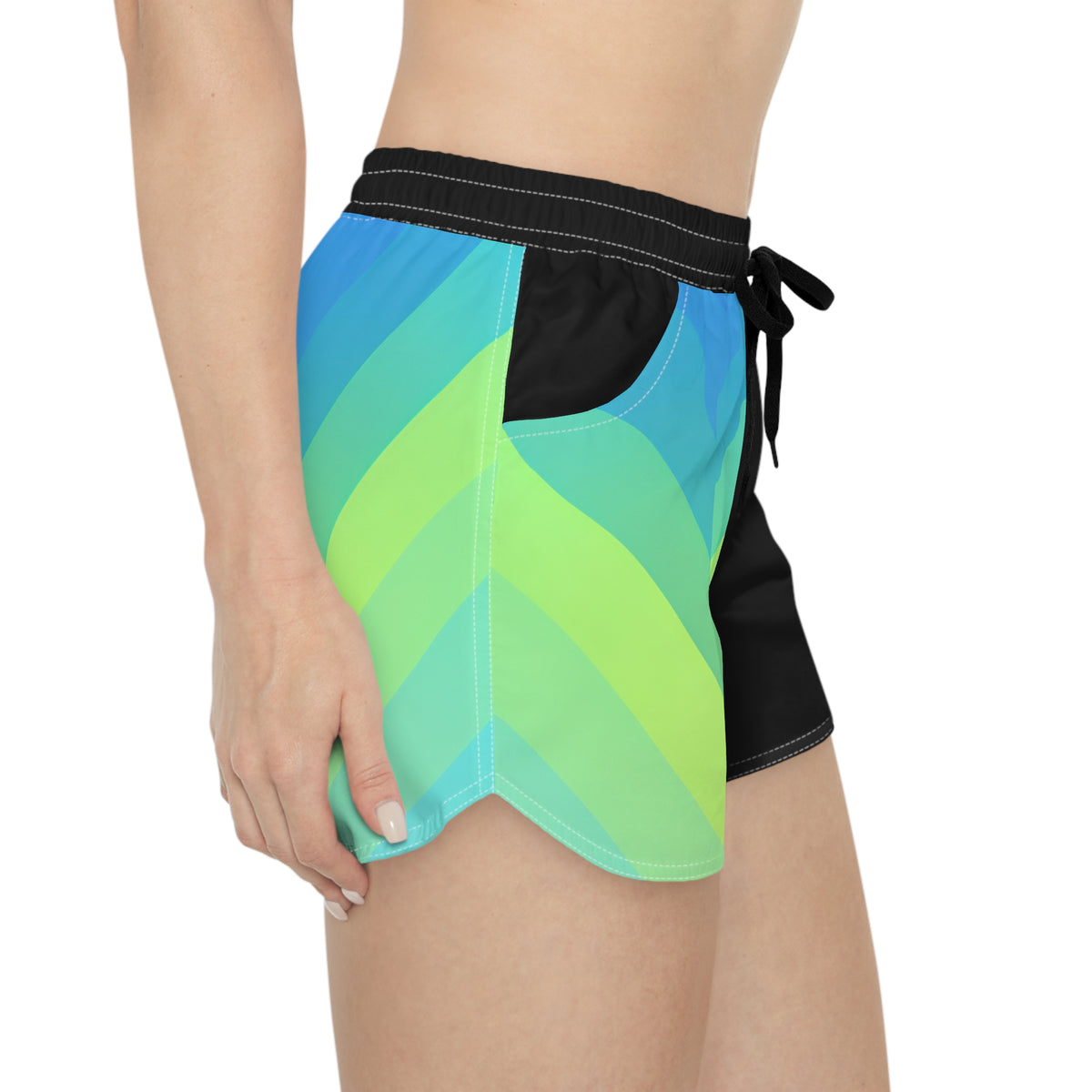 Chevron Colorblock Women's Casual Shorts — Aqua Lime Gradient