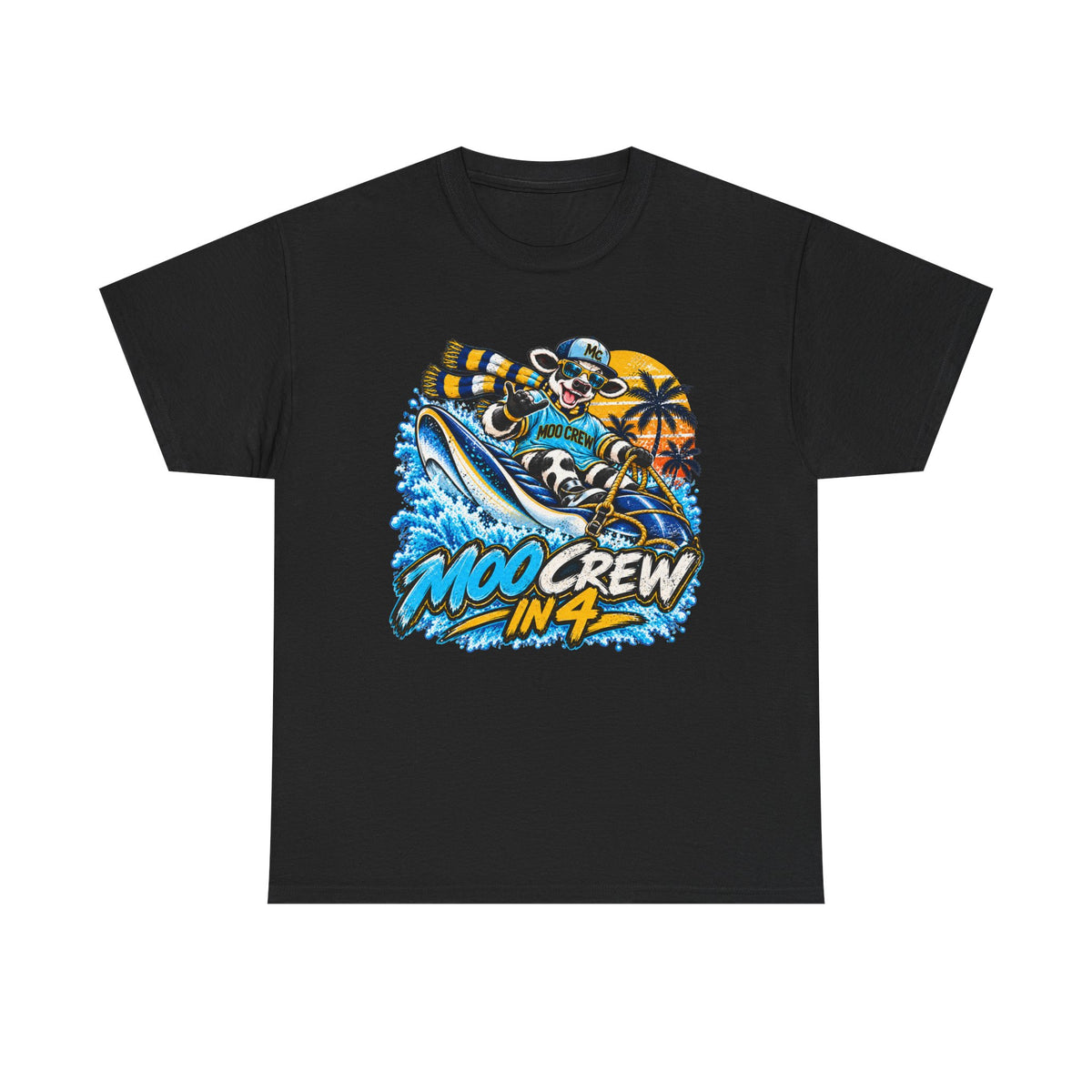Moo Crew In 4 Ray Surfing Sunset Retro WI Teams Graphic Tee
