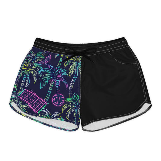 Neon Palm Volleyball Women’s Casual Shorts — Tropical Beach Vibes AOP