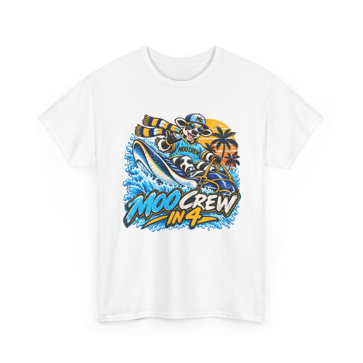 Moo Crew In 4 Ray Surfing Sunset Retro WI Teams Graphic Tee
