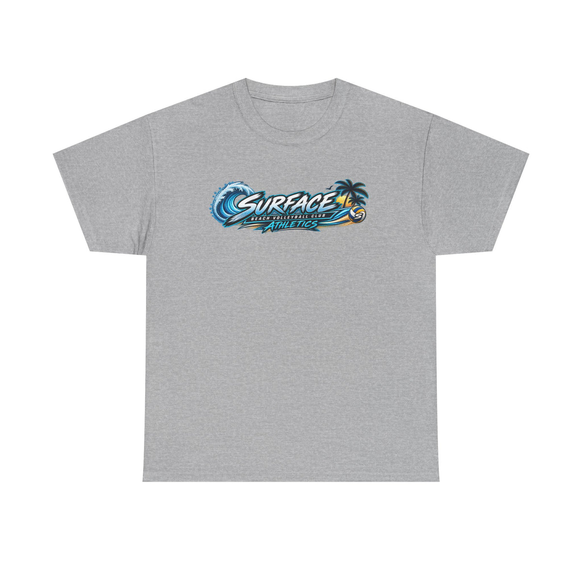 Surface Beach Volleyball Tee — Sunset Wave Palm Graphic T‑Shirt