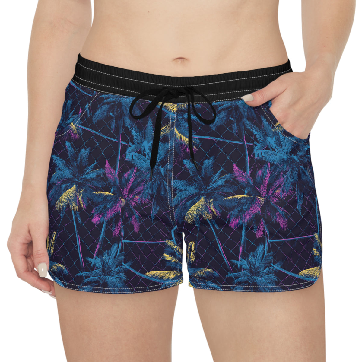 Tropical Palm Print Women's Casual Shorts — Neon Palm Beach AOP