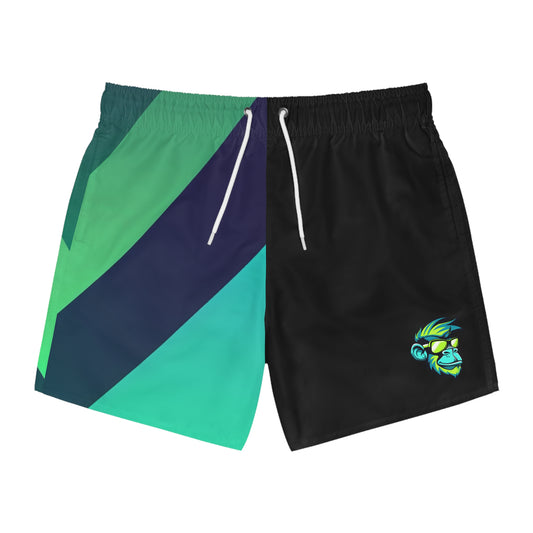 Men's Colorblock Swim Trunks with Neon Monkey Logo — Beach & Pool Boardshorts