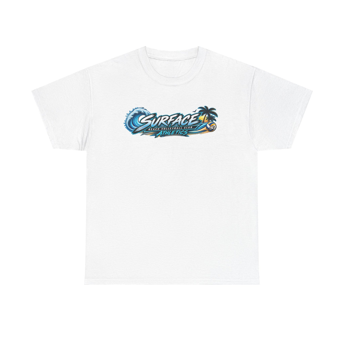 Surface Beach Volleyball Tee — Sunset Wave Palm Graphic T‑Shirt
