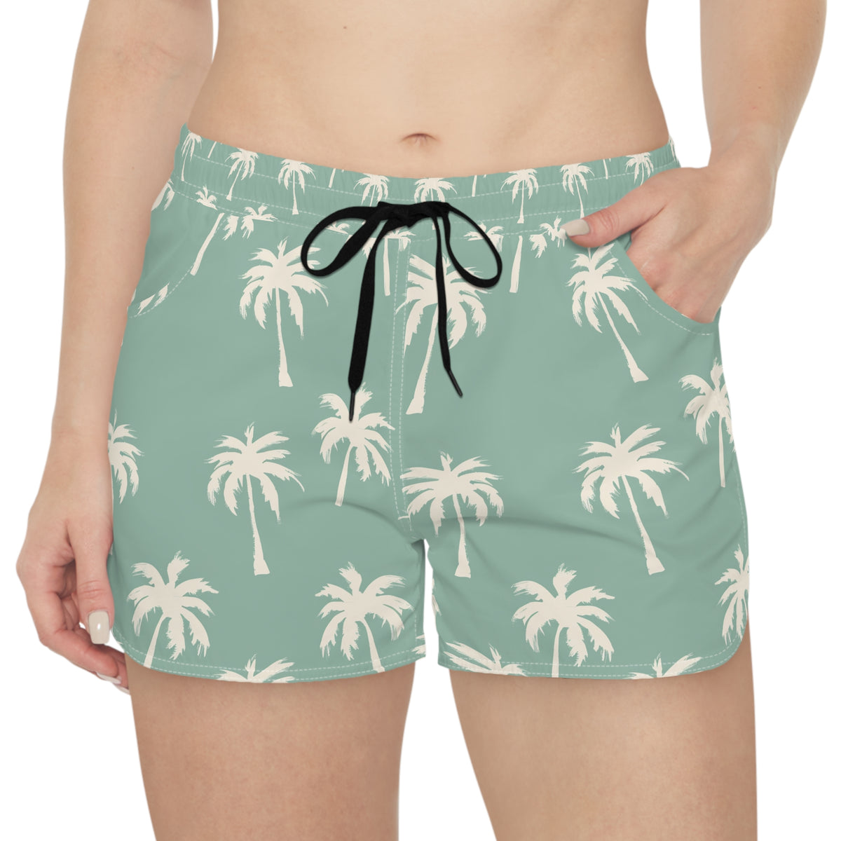 Palm Print Lounge Shorts — Tropical Women’s Casual Beach Shorts